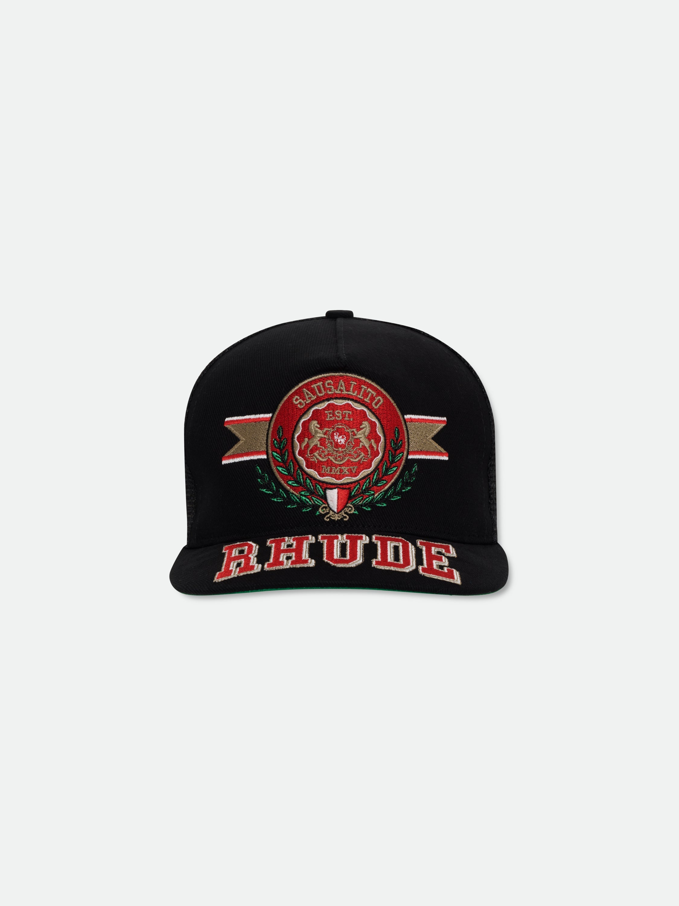 SAUSALITO CREST TRUCKER HAT - BLACK \/ WHITE \/ RED