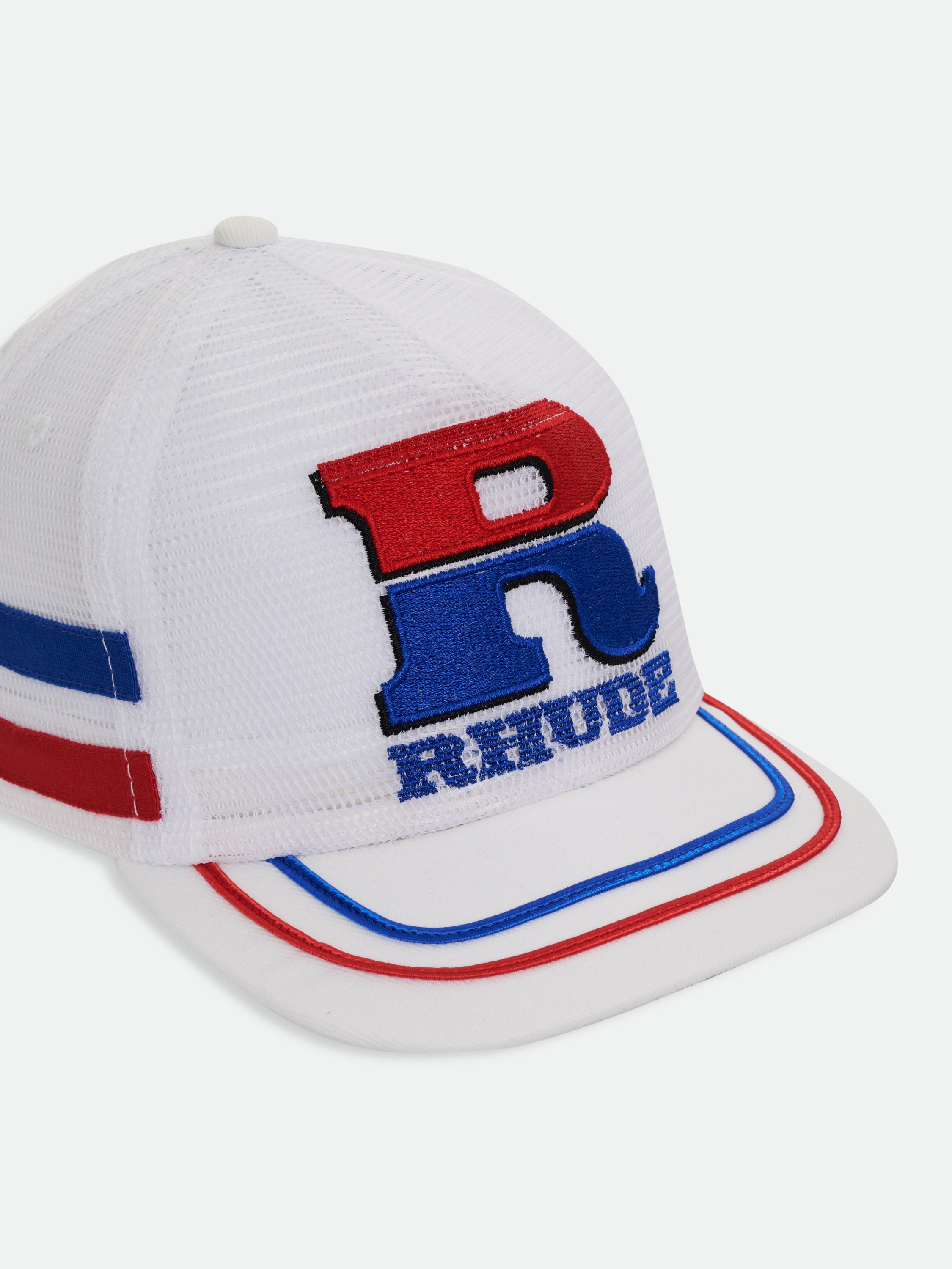 SPLIT PETROL LOGO MESH TRUCKER HAT - WHITE \/ RED \/ BLUE