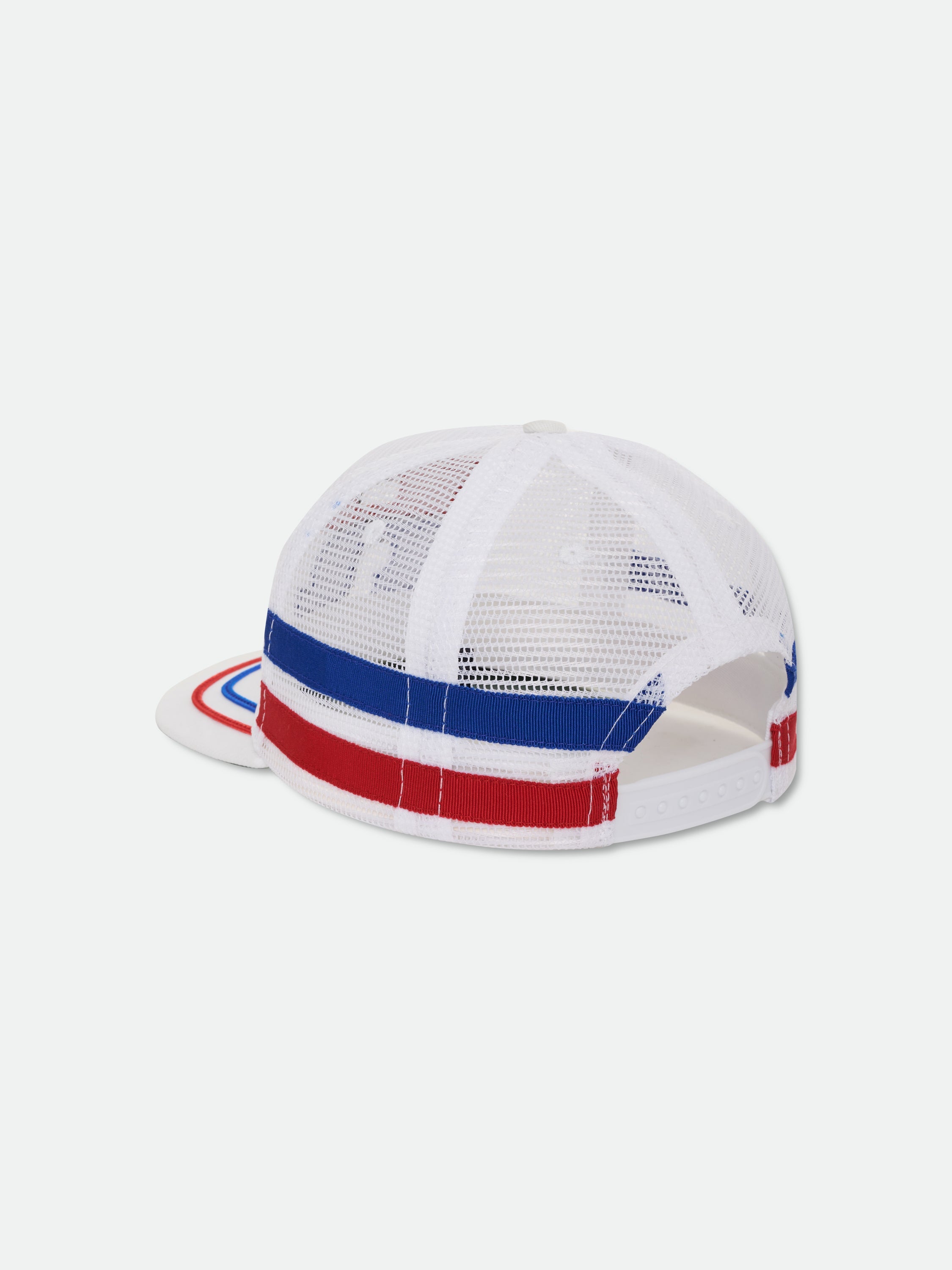 SPLIT PETROL LOGO MESH TRUCKER HAT - WHITE \/ RED \/ BLUE