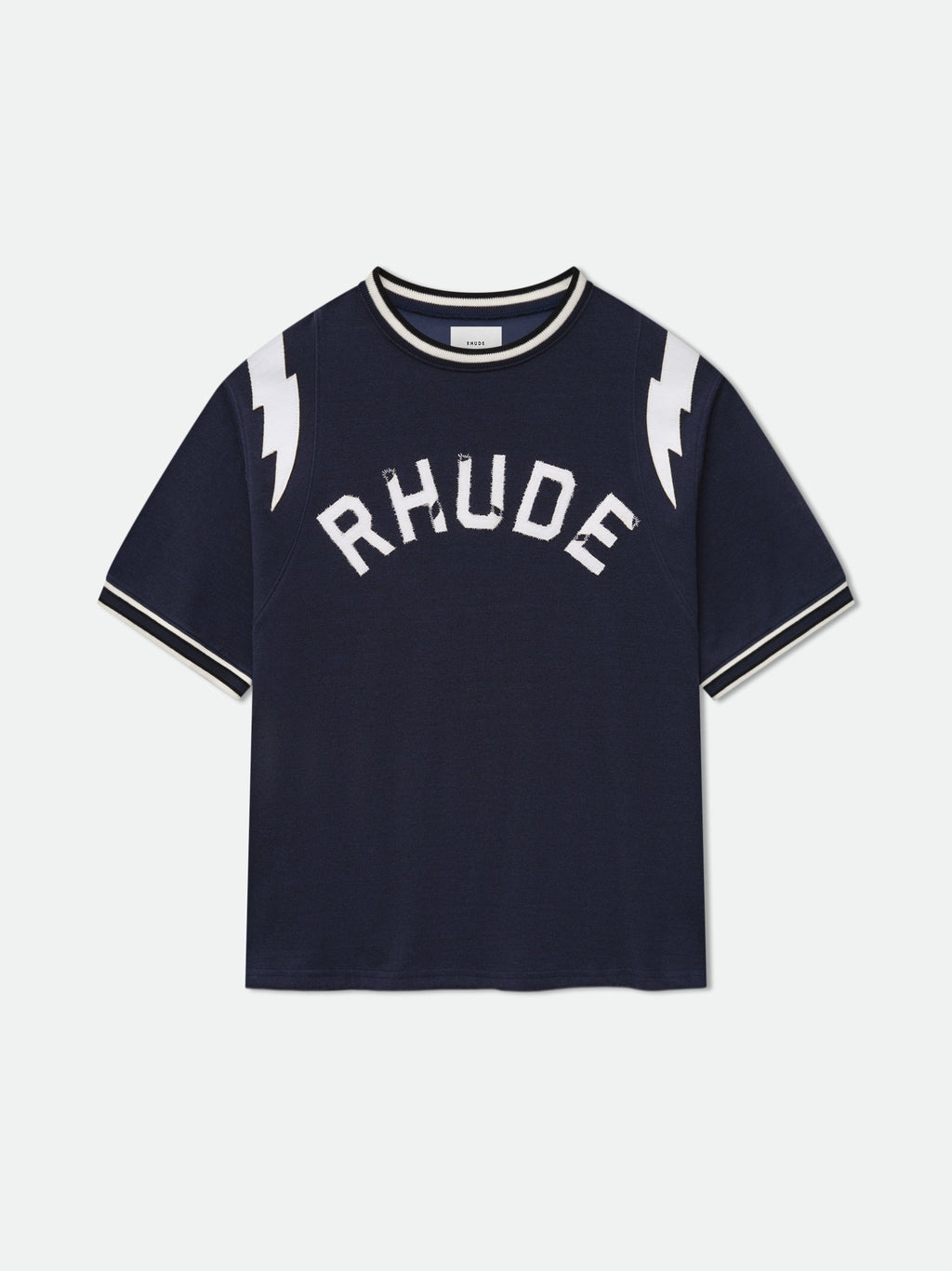 RHUDE LIGHTNING RINGER JERSEY TEE - NAVY\/WHITE