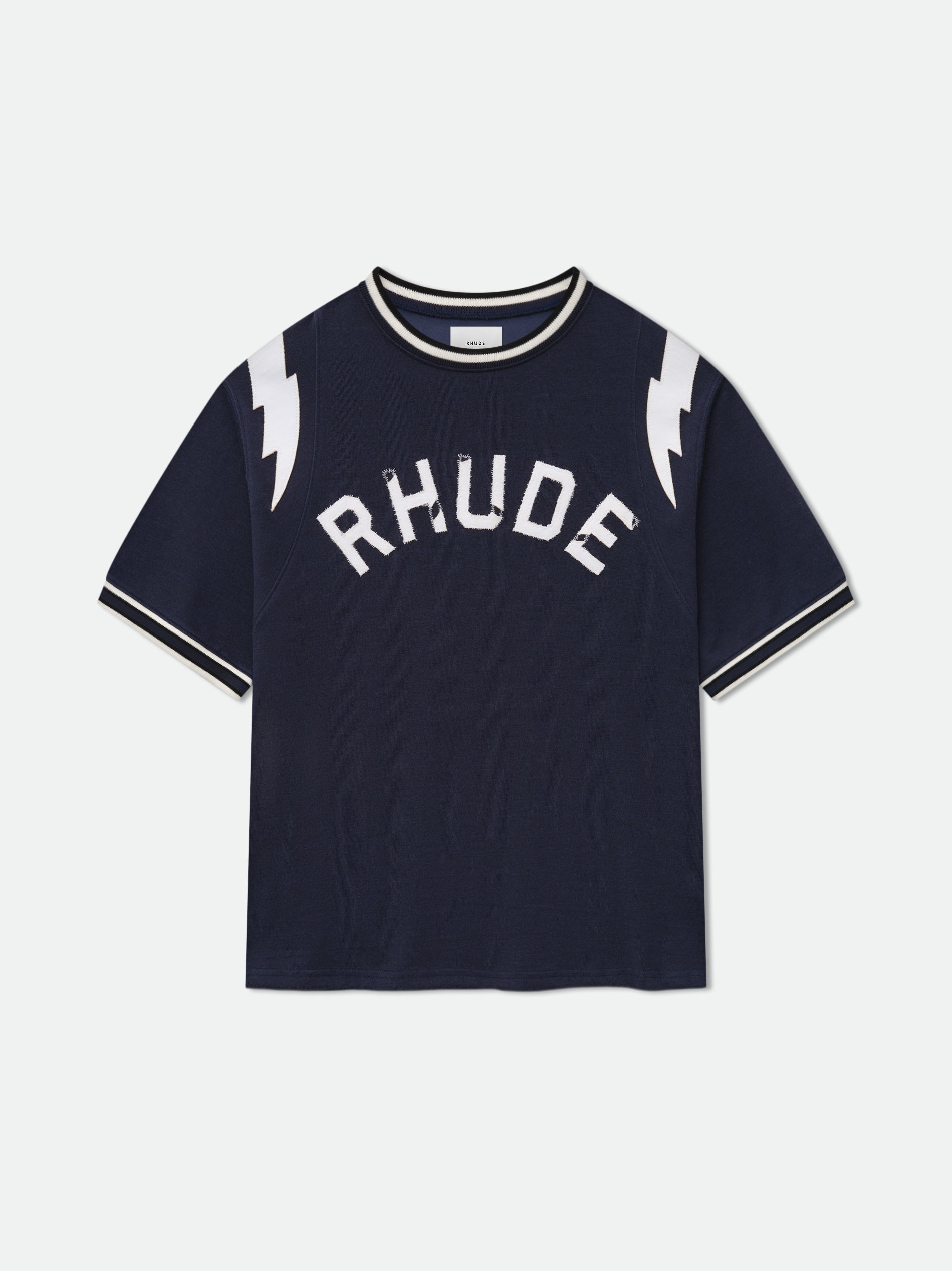 RHUDE LIGHTNING RINGER JERSEY TEE - NAVY\/WHITE