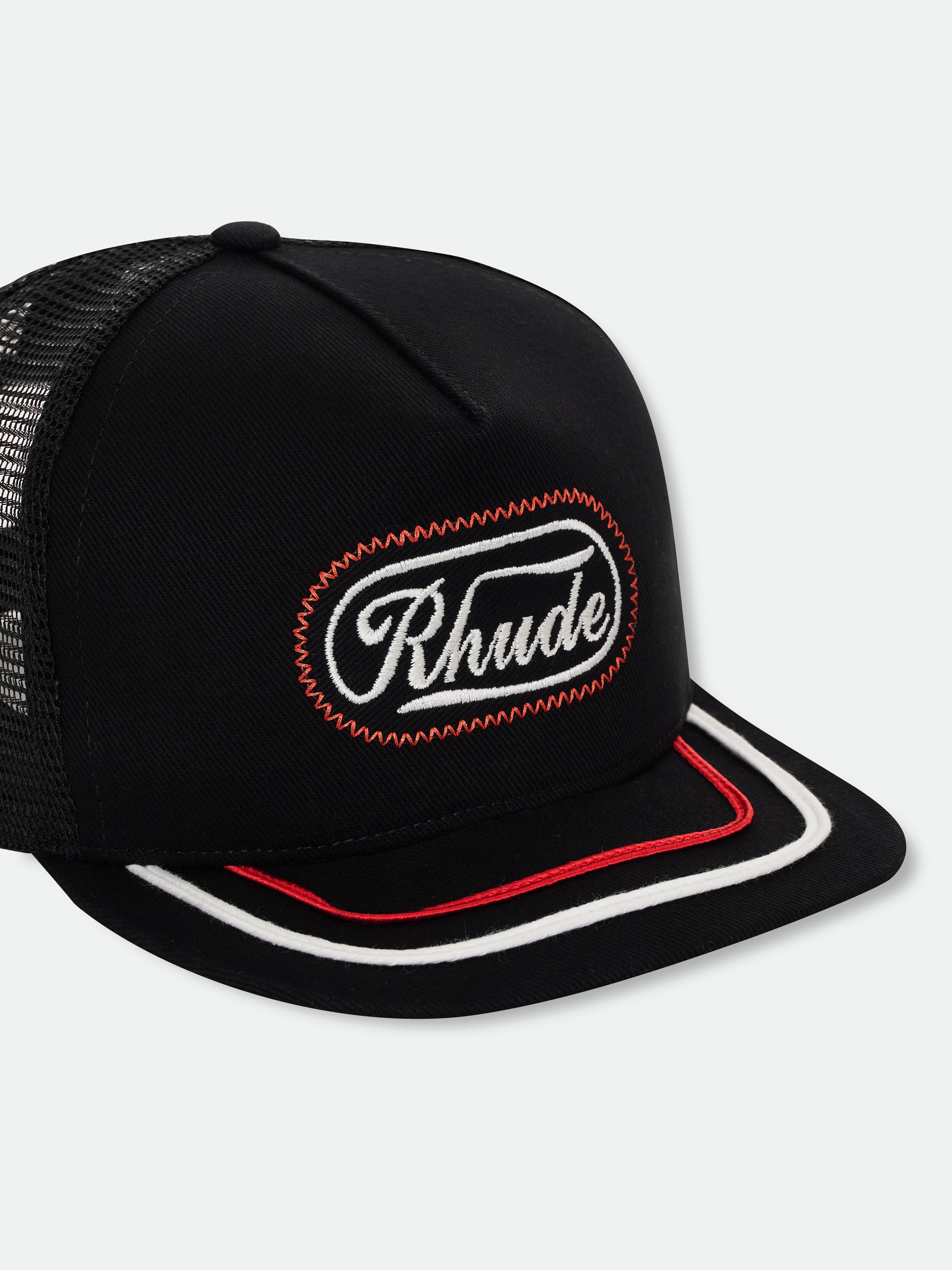 RHUDE PATCH TRUCKER HAT - BLACK \/ WHITE \/ RED