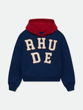 RHUDE CHENILLE PATCH LOGO HOODIE - NAVY\/RED