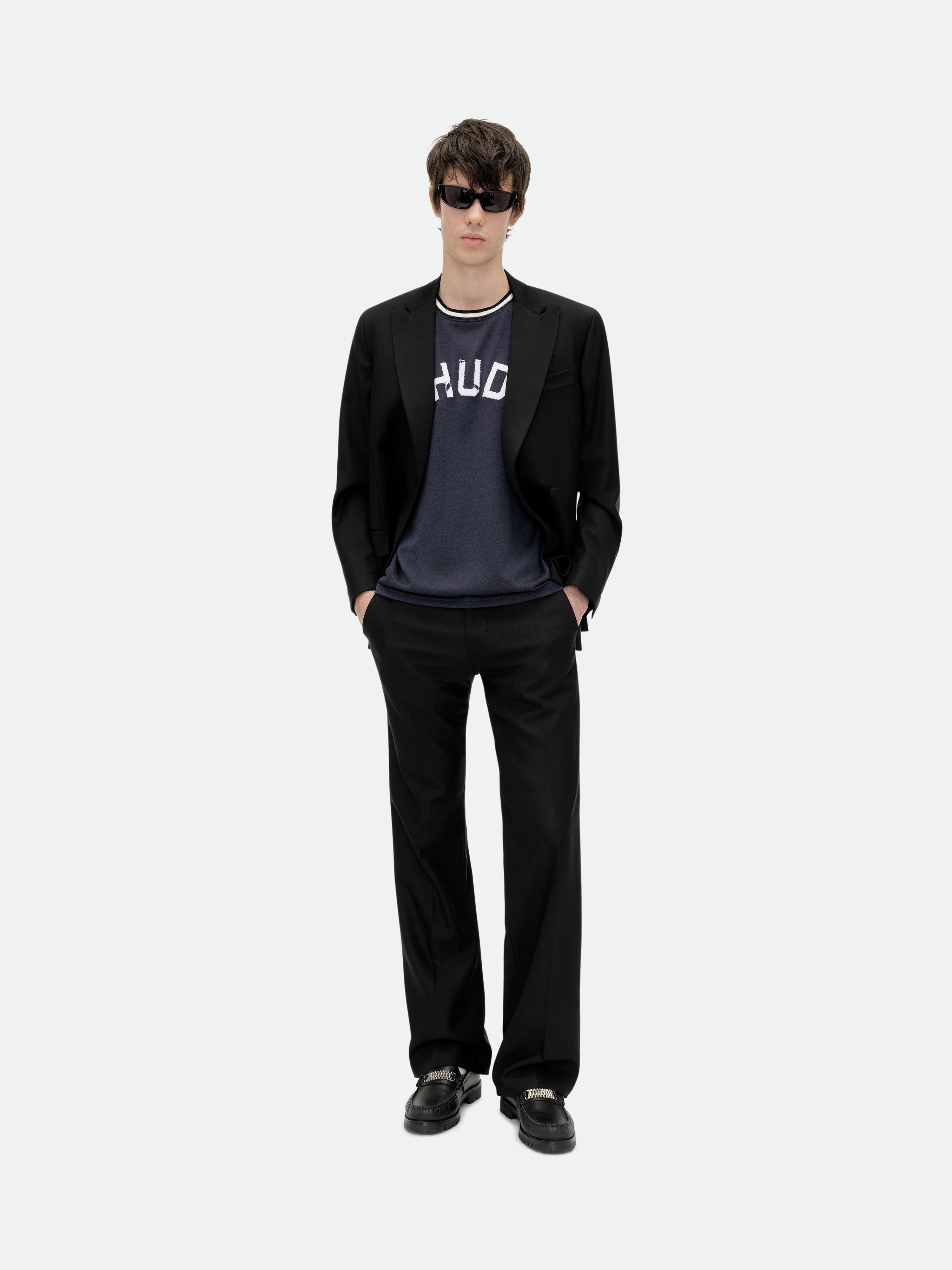 RHUDE LIGHTNING RINGER JERSEY TEE - NAVY\/WHITE