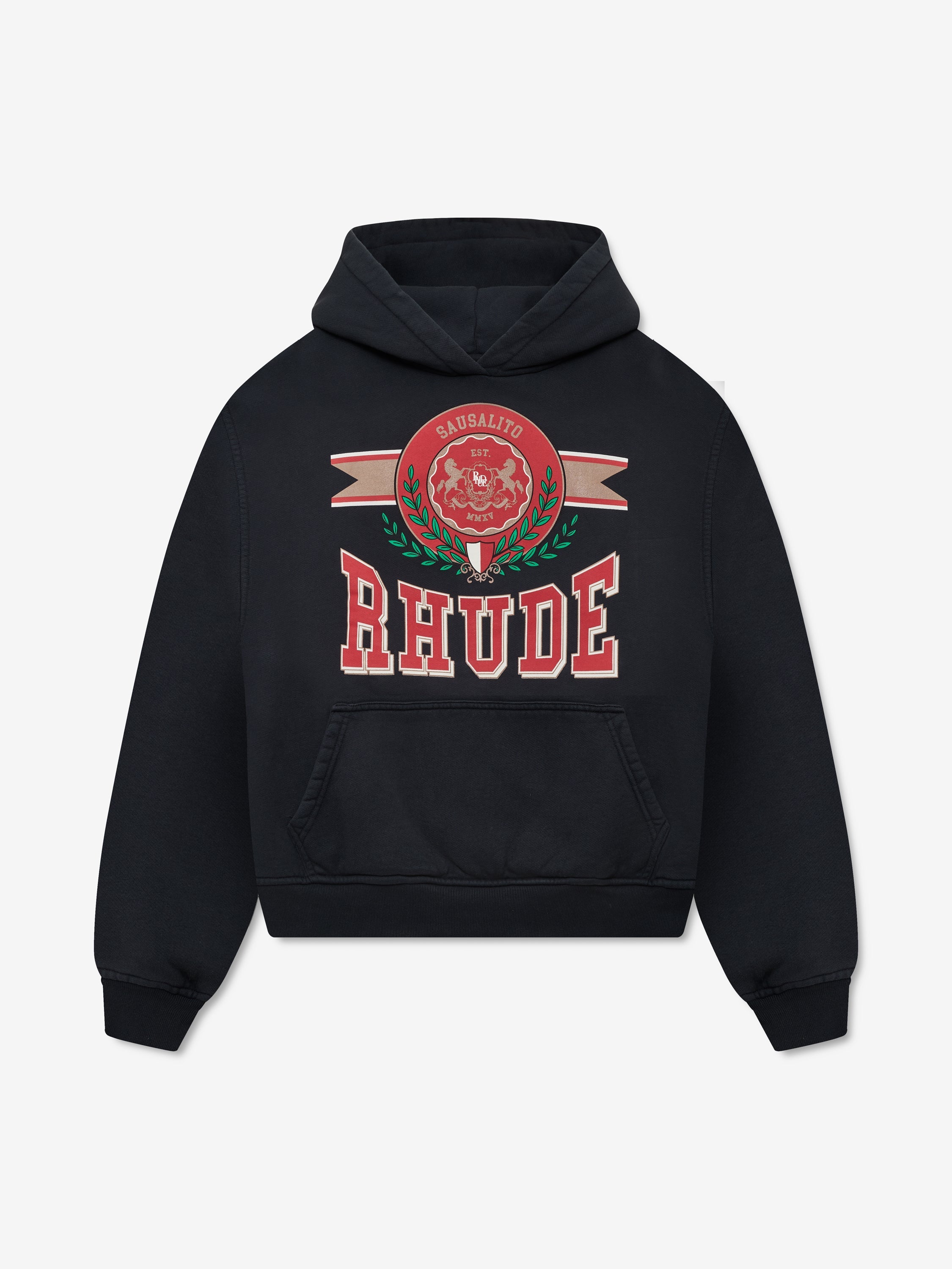 SAUSALITO CREST HOODIE - VINTAGE BLACK \/ RED \/ WHITE