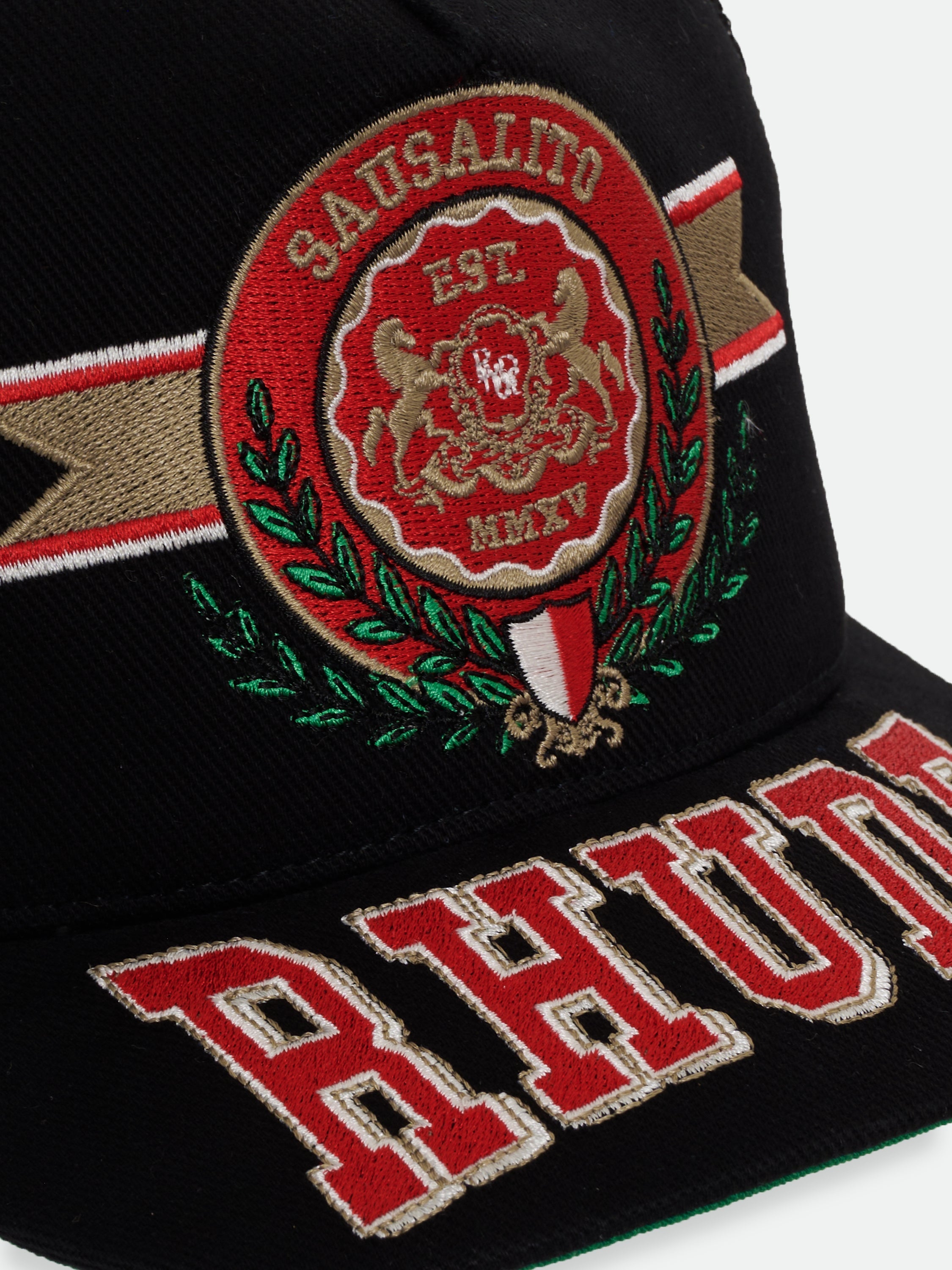SAUSALITO CREST TRUCKER HAT - BLACK \/ WHITE \/ RED