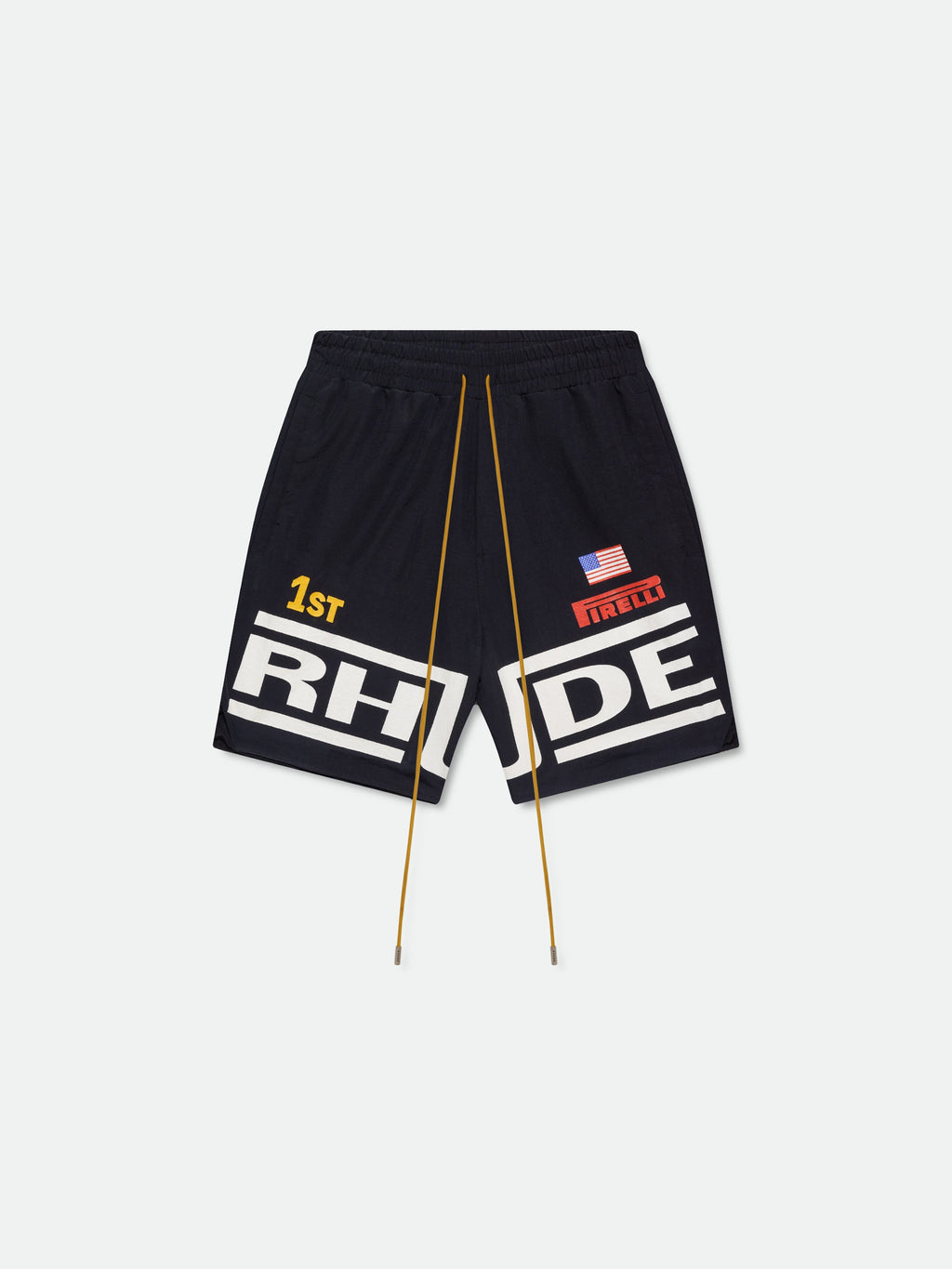 RHUDE CHAMPIONS LOGO SHORTS - BLACK\/WHITE