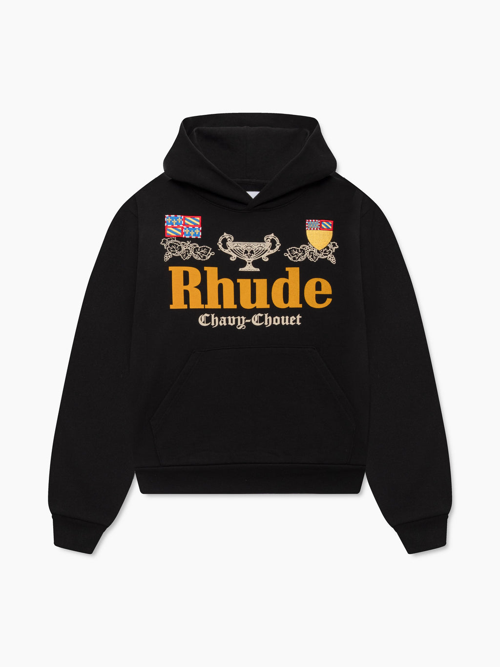 RHUDE x DOMAINE CHAVY-CHOUET PATCH HOODIE - BLACK \/ YELLOW