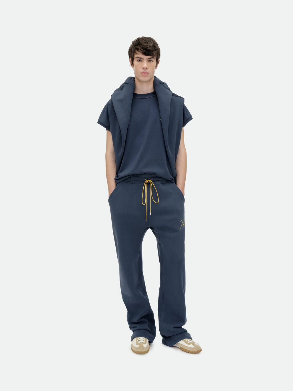 CLASSIQUE CUTOFF SLEEVE TEE - NAVY\/YELLOW