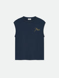 CLASSIQUE CUTOFF SLEEVE TEE - NAVY\/YELLOW