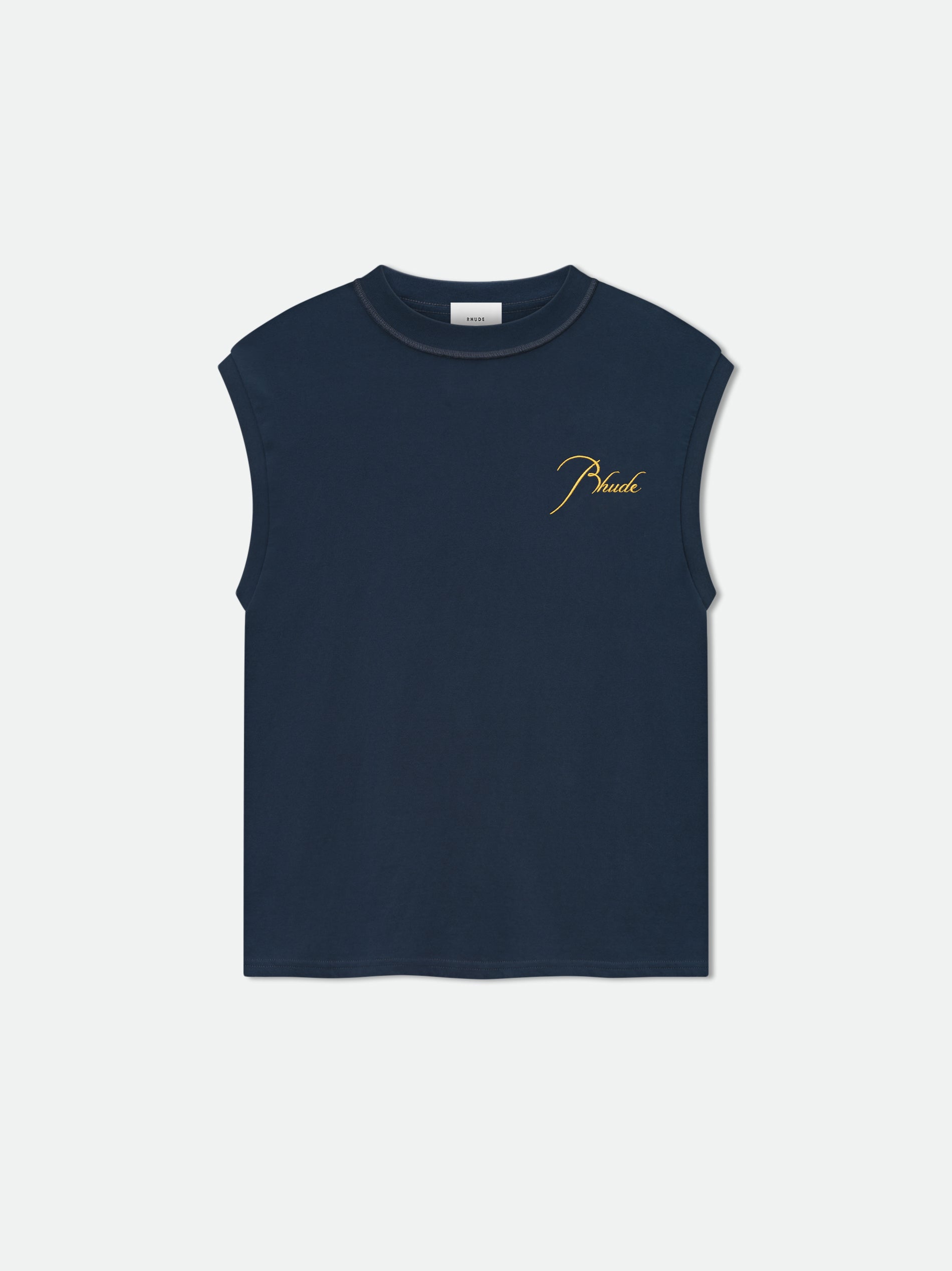 CLASSIQUE CUTOFF SLEEVE TEE - NAVY\/YELLOW