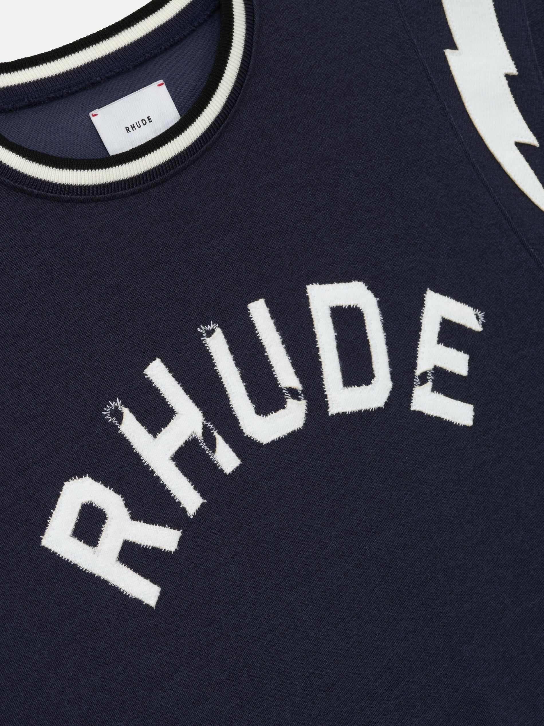RHUDE LIGHTNING RINGER JERSEY TEE - NAVY\/WHITE